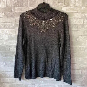 Objects D’art woman metallic beaded cotton sweater